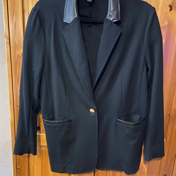 Black Women's Blazer with Leather Accents - Picture 1 of 4